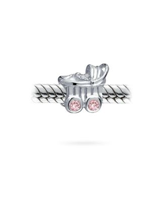 Pink Mother To Be Baby Carriage Stroller Charm Bead Sterling Silver