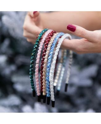 Thin Beaded Headband Set - Gold + Pink