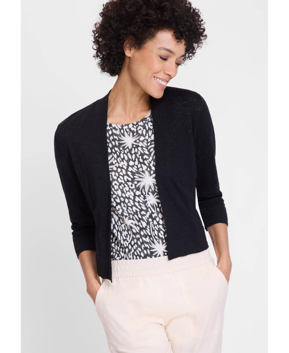 Women's Cropped Cardigan with Waist Tie - Black