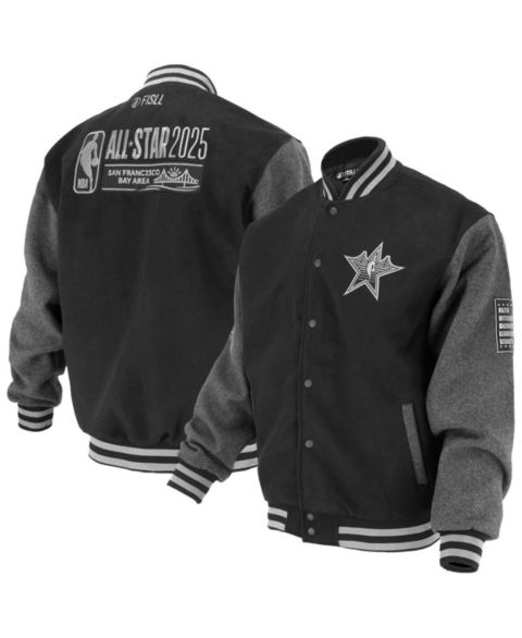 Женские куртки FISLL Men's and Women's Black 2025 All-Star Game Full-Snap Varsity Jacket
