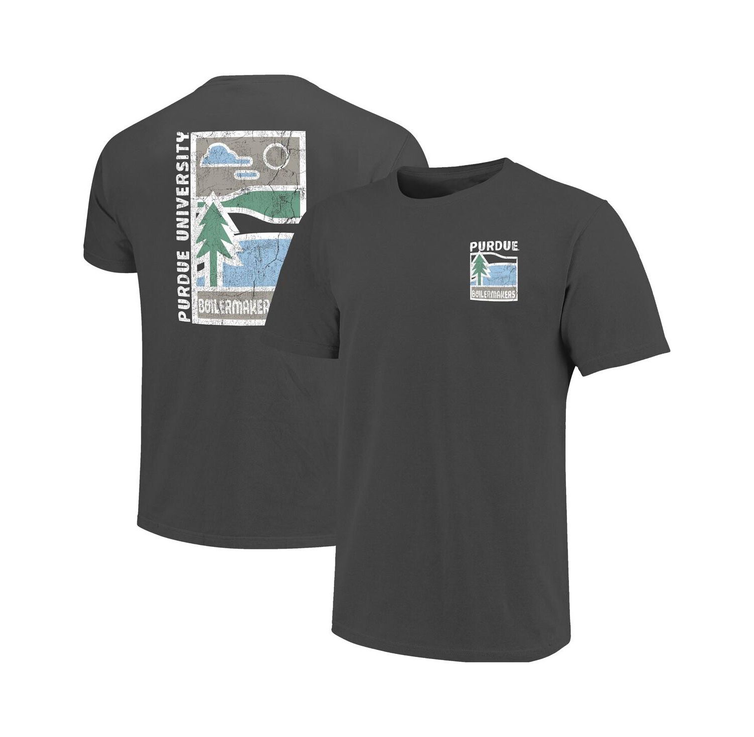 Men's Graphite Purdue Boilermakers Comfort Colors Minimal Vista Distressed Graphics T-Shirt
