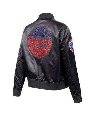 Women's Black Chicago Cubs&nbsp;Rhinestone Satin Full-Snap Jacket