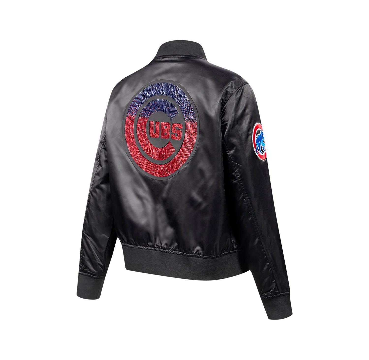 Women's Black Chicago Cubs Rhinestone Satin Full-Snap Jacket