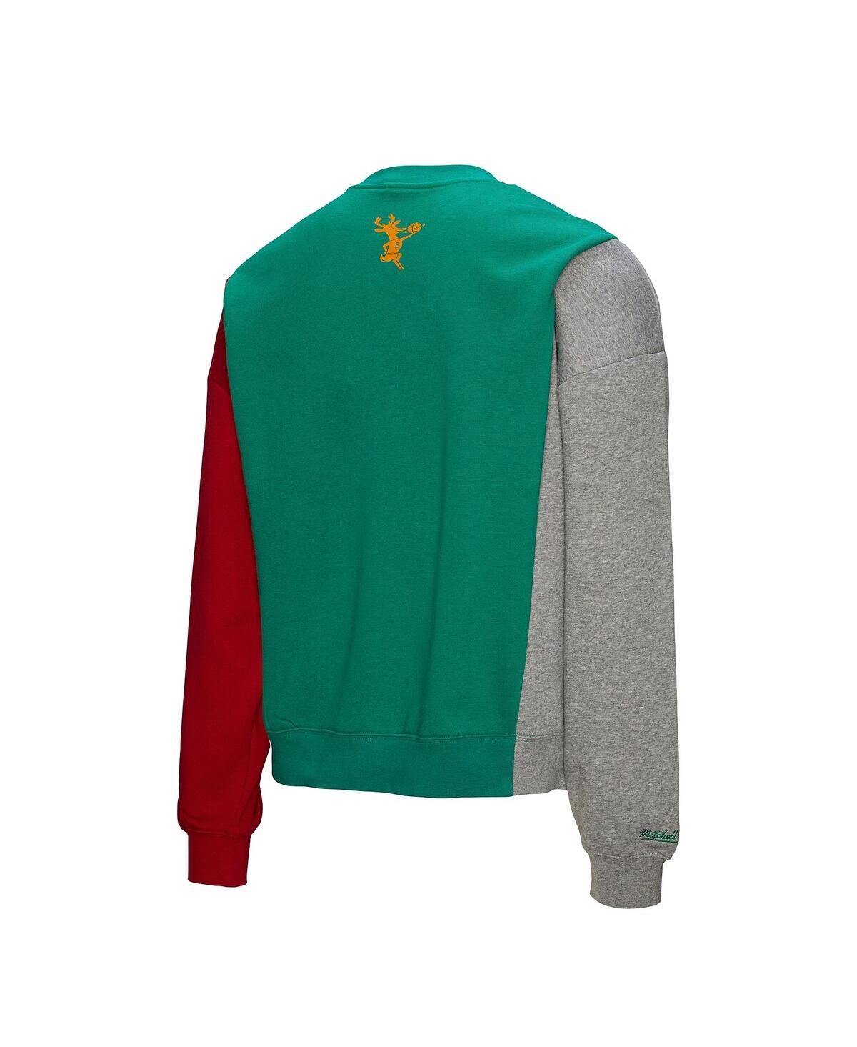 Mitchell & Ness Men's And Women'sâ Green Milwaukee Bucks Hardwood Classics Split 3 Pullover Sweatshirt In Green