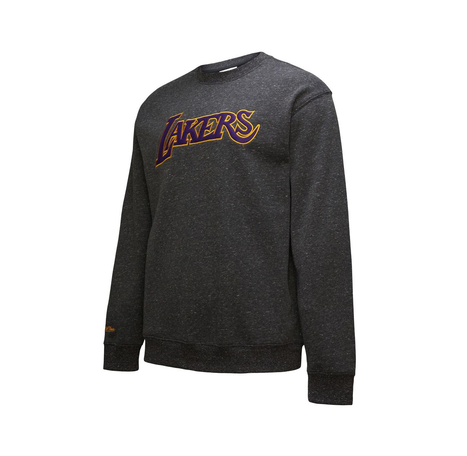 Men's Black Los Angeles Lakers Mitchell & Ness Black Out Collection Snow Washed Vintage Logo Pullover Sweatshirt