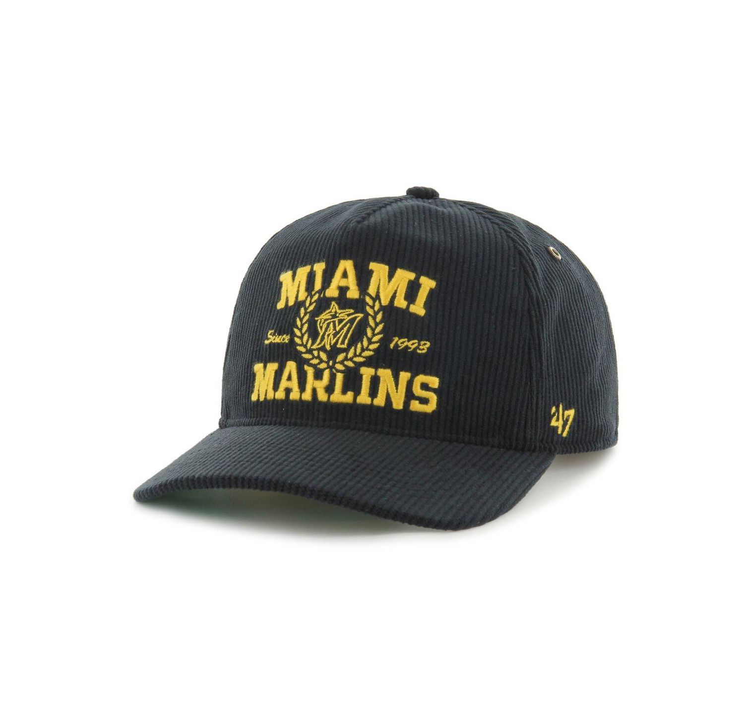 Men's Black Miami Marlins Laurus Corduroy Hitch Snapback Hat