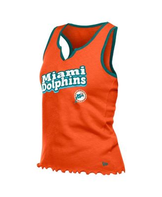 Women's Orange Miami Dolphins Lettuce Hem Notch Neck Tri-Blend Tank Top