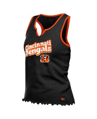 Women's Black Cincinnati Bengals Lettuce Hem Notch Neck Tri-Blend Tank Top