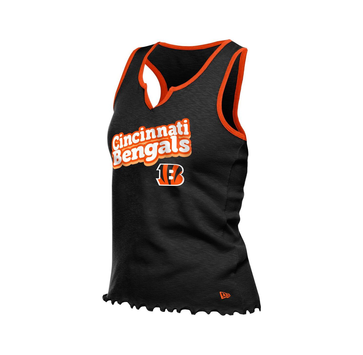 Women's Black Cincinnati Bengals Lettuce Hem Notch Neck Tri-Blend Tank Top
