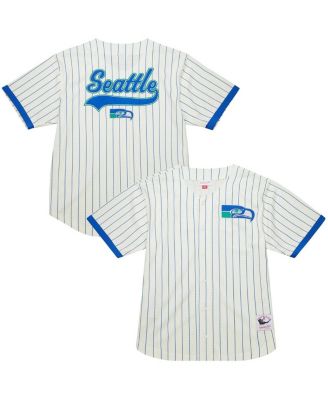Mitchell & Ness - Men's Cream Seattle Seahawks Vintage Logo Final Seconds Full-Button Mesh Top