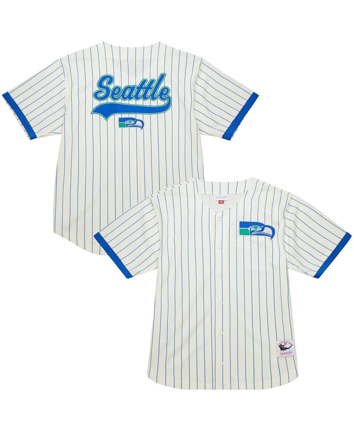 Men's Cream Seattle Seahawks Vintage Logo Final Seconds Full-Button Mesh Top - Cream