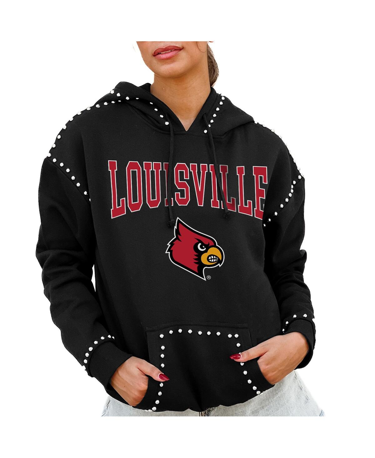 Women's Black Louisville Cardinals Studded Pullover Hoodie - Black