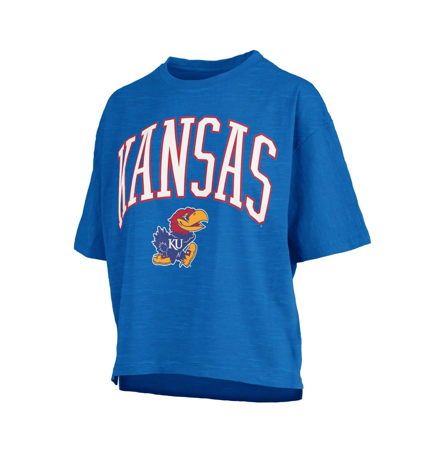Женская футболка Pressbox Royal Kansas Jayhawks Nelson Arch Over Logo Waist Length Oversized Slub — фото 3