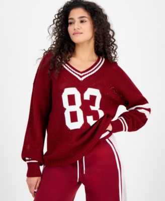 Madden Girl - Juniors' Varsity Long-Sleeve Mesh Sweater