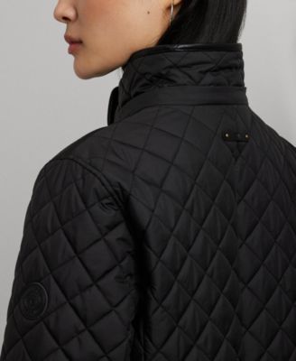 Petite Hooded Quilted Faux-Suede-Trim Coat