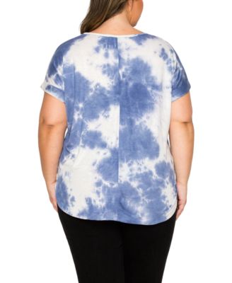 Plus Size Tie Dye V-Neck Rolled Sleeve Dolman T-Shirt