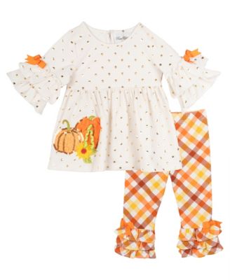 Baby Girls 2-Piece Pumpkin Polka Dot Top and Plaid Pants Set
