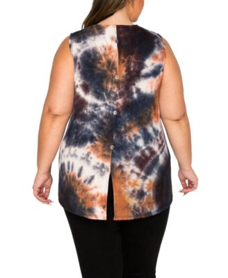 Plus Size Tie Dye Button Back Tank Top
