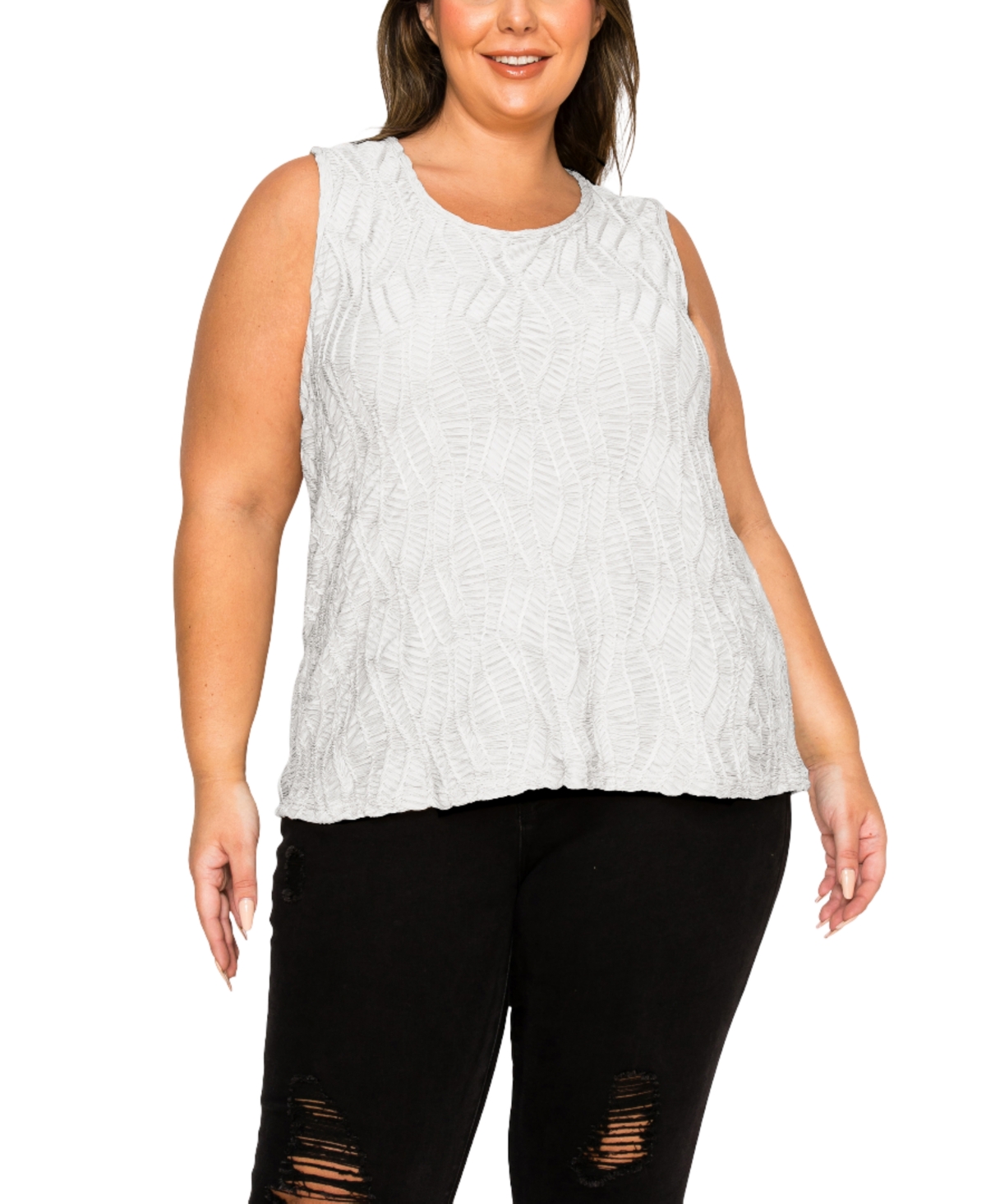Plus Size Spiral Wave Texture Tank Top - Ivory