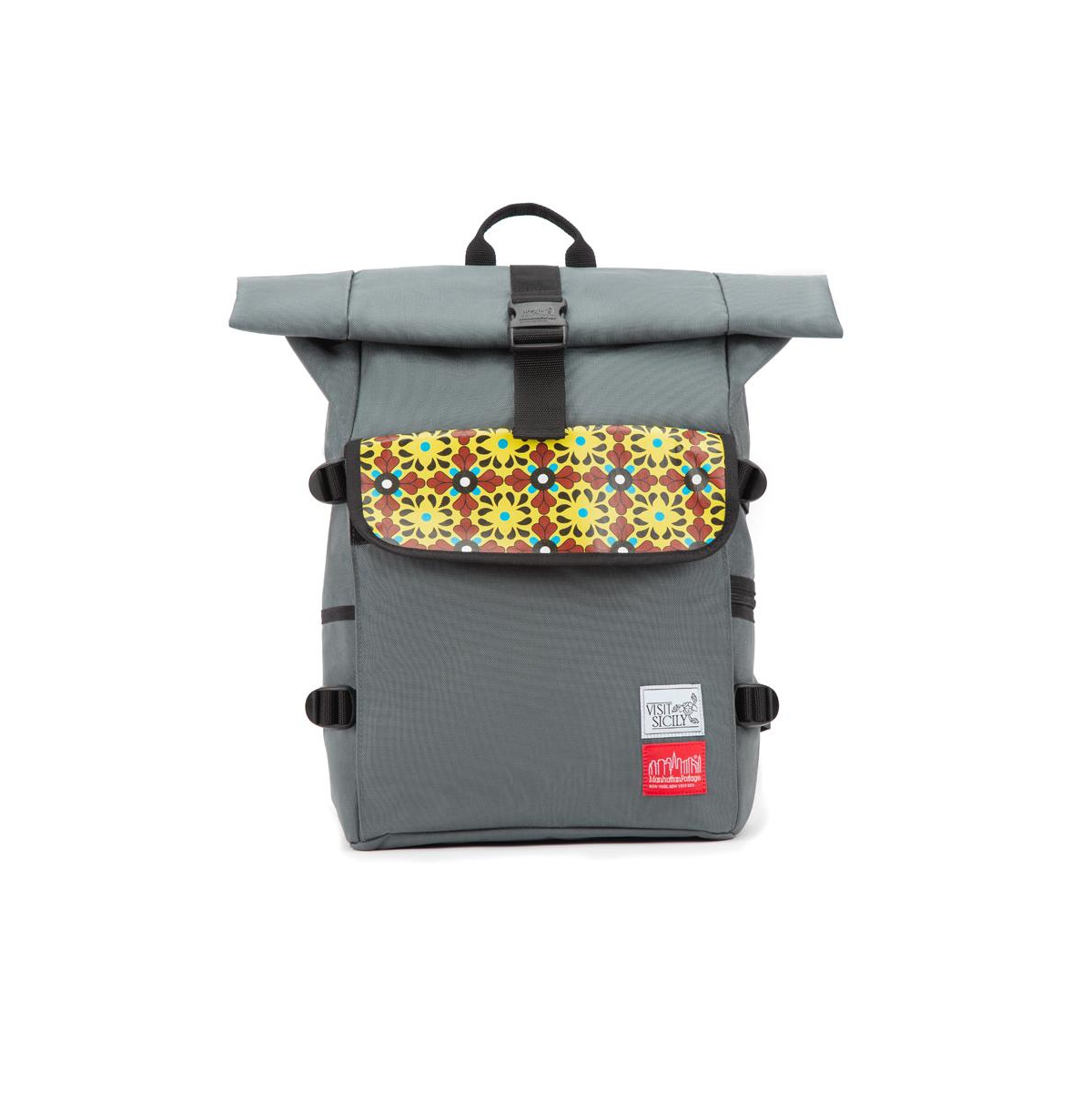 Visit Sicily Roll Top Buckle Backpack - Gray