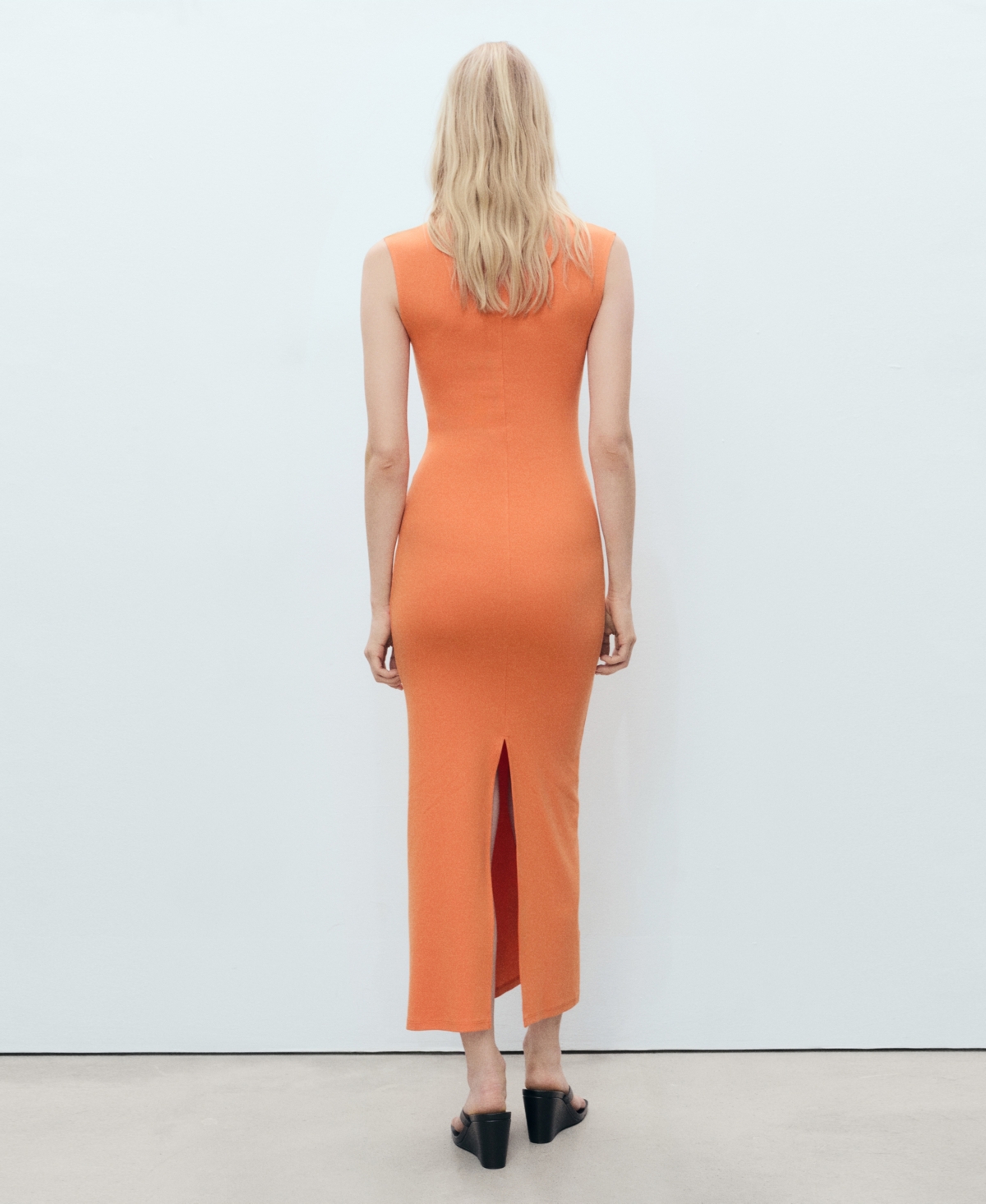 Mango Draped Dress With Perkins Collar Orange In Orange