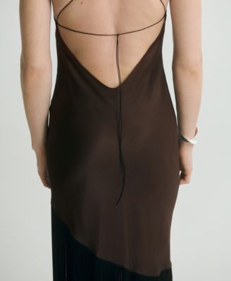 Mango Women's Fringes Detail Asymmetrical Satin Dress - Macy's