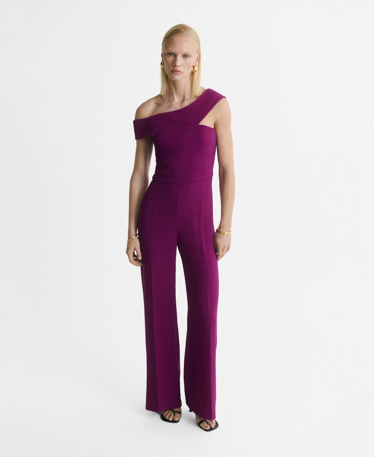 Women's Asymmetric Neck Long Jumpsuit - Purple