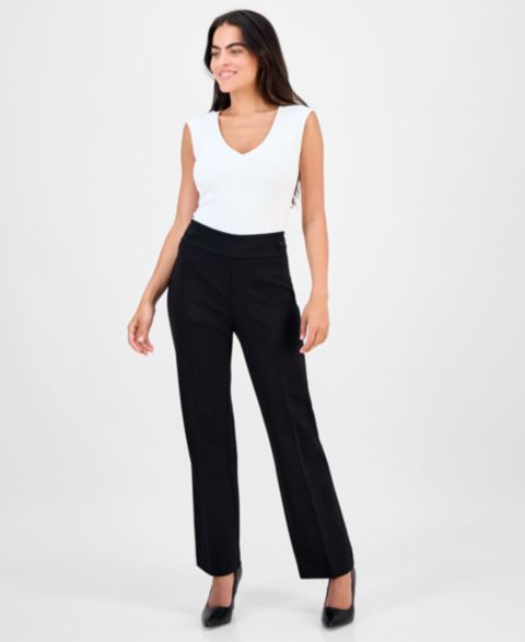 Женские брюки Anne Klein Essentials Petite Mid-Rise Side-Tab Straight-Leg, цвет: Чёрный