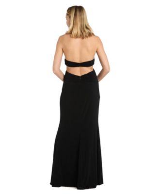 Juniors' Plunging Cutout-Side Halter Gown