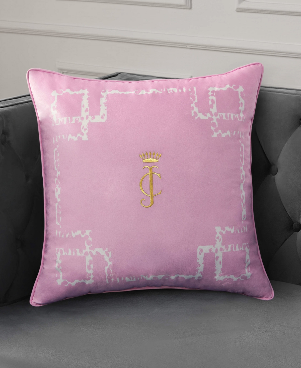Juicy Couture Lattice Embroidered Velvet Decorative Pillow, 20" X 20"