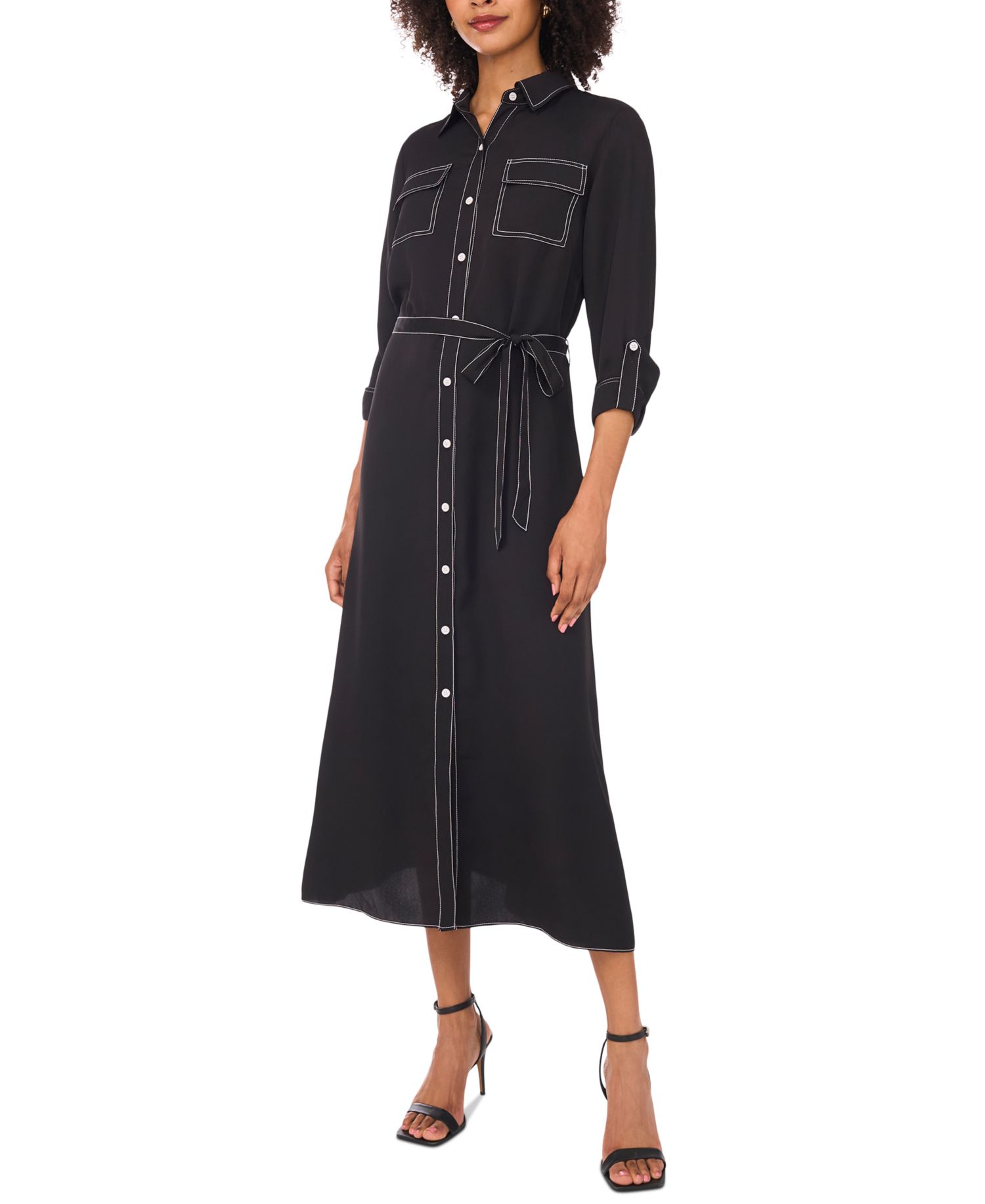Women's Contrast-Stitching Shirtdress