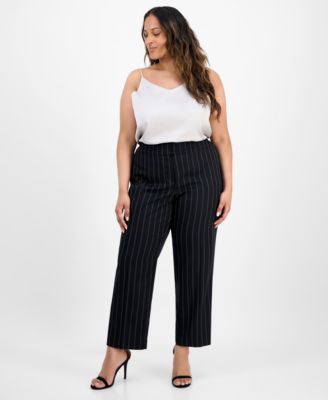 Kasper - Plus Size Pinstriped Slim Pants
