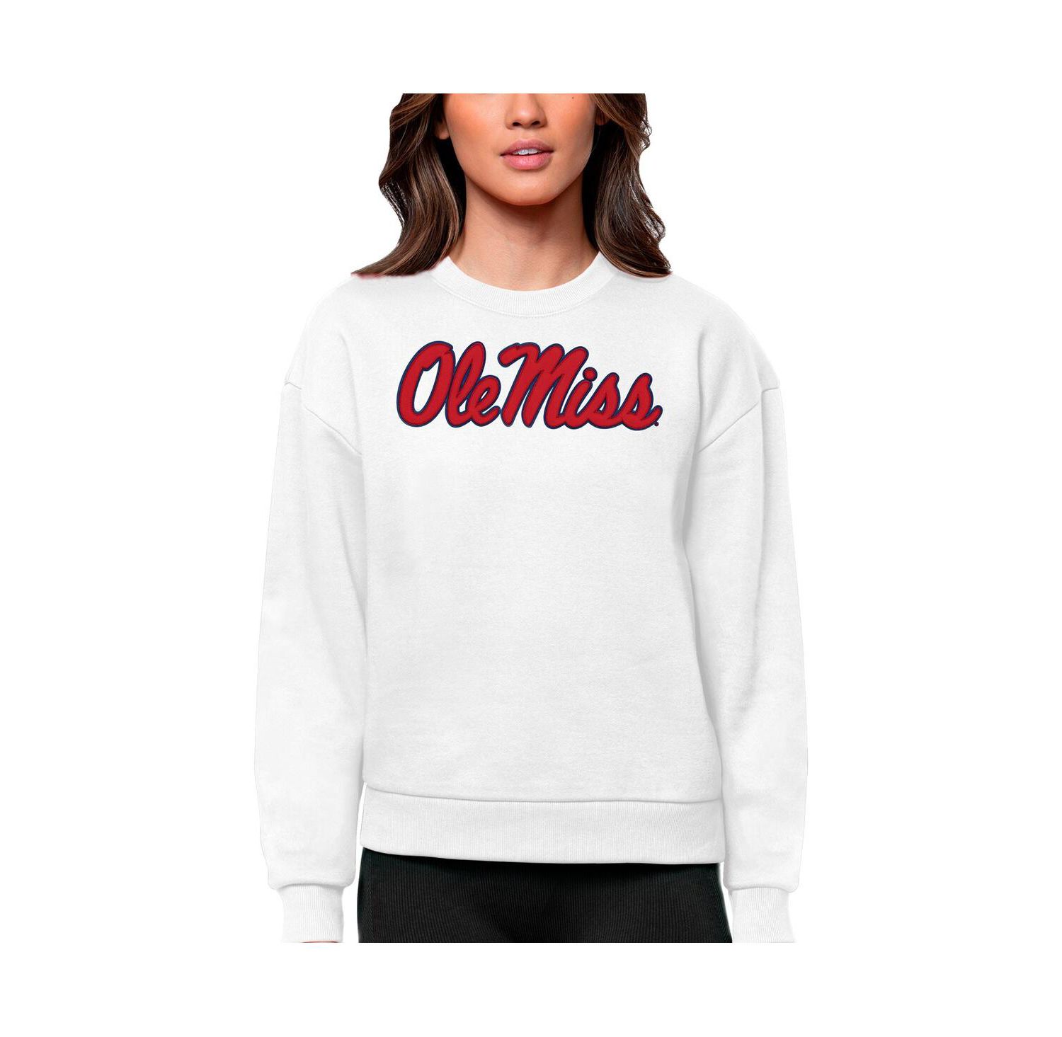 Women's White Ole Miss Rebels Victory Crewneck Pullover Sweatshirt
