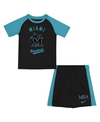 Nike - Little Boys and Girls 2-Pack Black/Teal Miami Marlins 2025 City Connect Shirt and Shorts Set