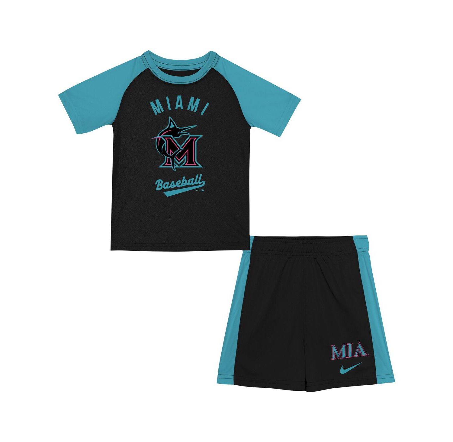 Little Boys and Girls 2-Piece Black/Teal Miami Marlins 2025 City Connect Shirt and Shorts Set