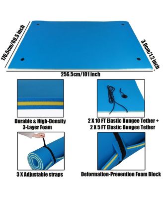 Blue Water Floating Mat Foam Pad, 9x6FT Bouncy Tear-Resistant XPE Foam