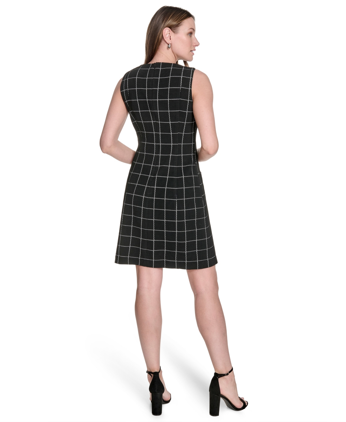 Tommy Hilfiger Petite Windowpane Sheath Dress In Black
