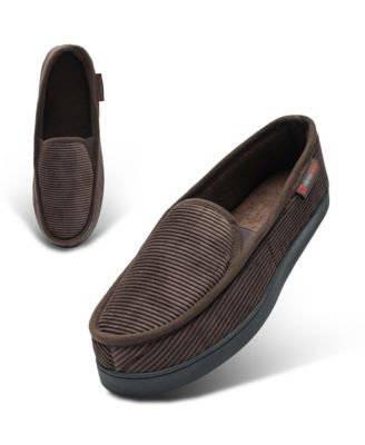 Men's Wide Slippers Steve Moccasin House Shoes Memory Foam Insole Corduroy Slip-On Terry Lining Indoor Outdoor Non-Slip Rubber Outsole