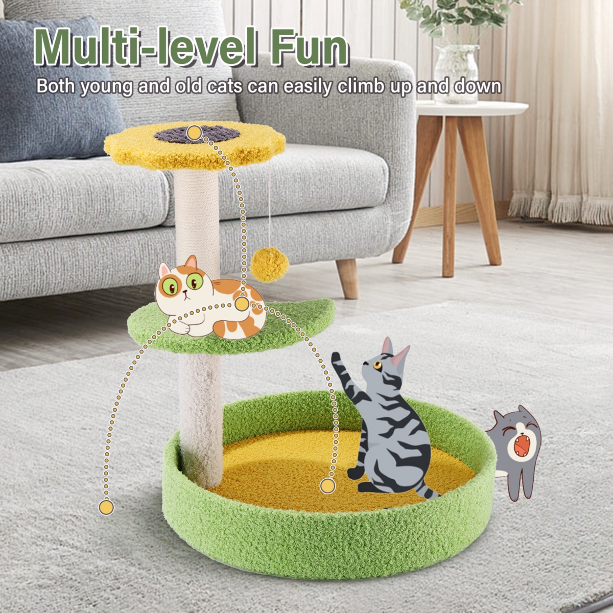 Sugift Multi-layer Cat Tree with Perch and Hanging Ball
