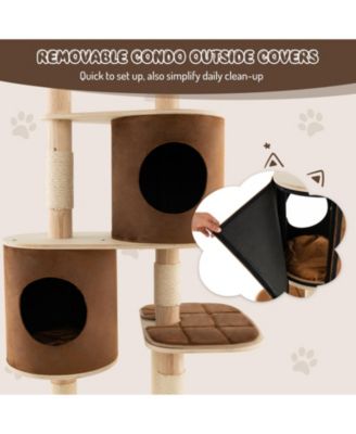 SUGIFT 6-Tier Wooden Cat Tree with 2 Removable Condos Platforms and Perch
