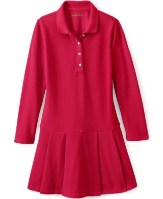Big Girls Long Sleeve Mesh Pleated Polo Dress