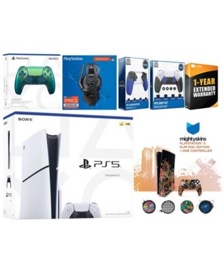 Playstation 5 Slim Disc with Extra Gray Camo Controller, Plantronics Headset, Trigger Stop Kit, FPS Grip Kit and MightySkins Decal Voucher + 1 Ye