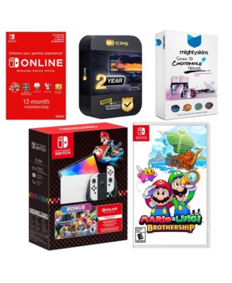 Switch OLED Console Mario Kart 8 Bundle with Mario & Luigi: Brothership, NSO 12 Month Family Membership, MightySkins Console and Controller S