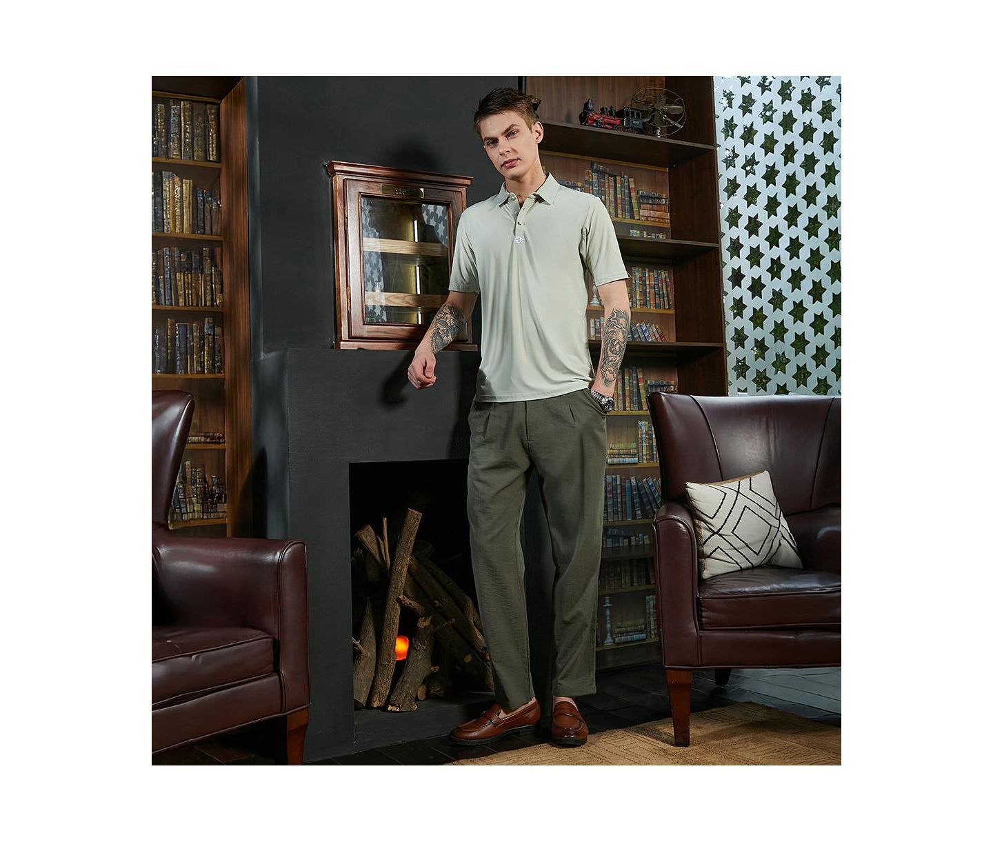 Мужская футболка Cahoot Campus Sutra Sage Green Seamless Solid Polo, цвет: Зелёный — фото 6