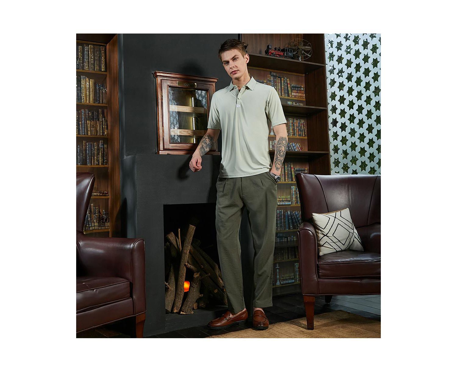 Men's Sage Green Seamless Solid Polo T-Shirt
