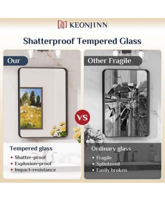 16x24 Inch Brushed Gold Bathroom Vanity Mirror Tempered Glass Metal Framed