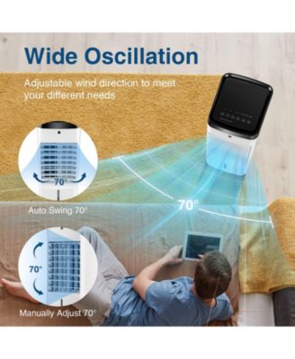 3-in-1 Air Cooler, Quiet Fan w/ Remote, 70° Oscillation, Timer, 3 Speeds, 2 Ice Boxes – Portable for Home/Office