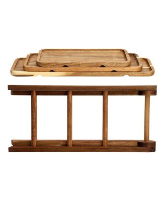 Acacia Wood 3 Tiered Rectangular Ladder Tray Set