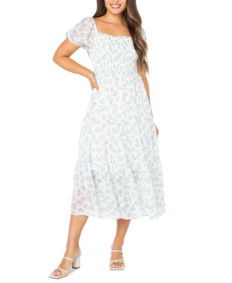 Juniors' Smocked Puff-Sleeve Midi Dress