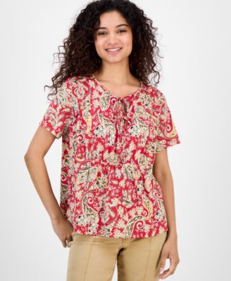 Nautica Jeans - Women's Paisley-Print Tie-Neck Top